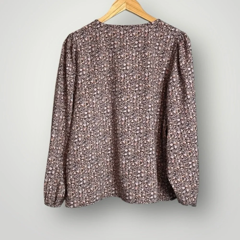 J Crew Puff Sleeve Satin Back Crepe Top Large In Floral Flourish Keyhole Neck